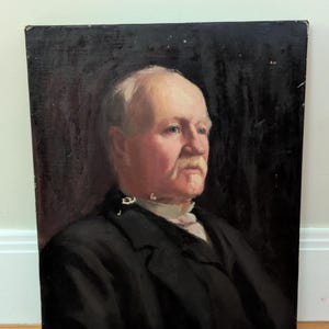 Original 19th Century Oil Painting of an Older Gentleman, Oil Portrait Of A Man With a Mustache, Antique Moody Oil Painting on Canvas