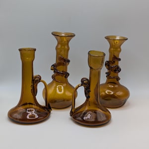 Vintage Hand Blown Amber Glass Jug Or Bud Vase, Amber Glass Art Vessels, 1970&#39;s