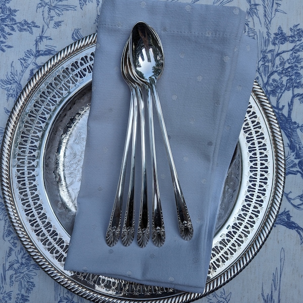 Radiance by Crown Silverplate Vintage Silver Plate Ice Tea Spoons set of 5, Desert Spoons, Art Deco Flatware c1938
