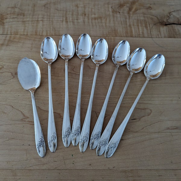 Vintage Ice Teaspoon set Tudor Plate Oneida Community set of 8 Queen Bess II 1946, Jelly Server