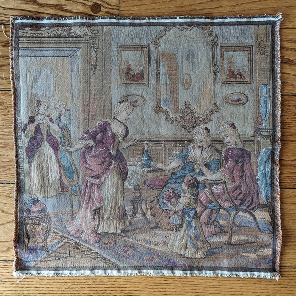 Vintage Belgian Tapestry Wall Hanging, Salon Ladies  20" x 19.5" Gobelins French Tapestry