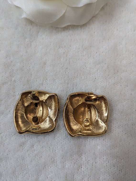 Designer Clip On Enamel And Gold Tone Earrings, B… - image 4