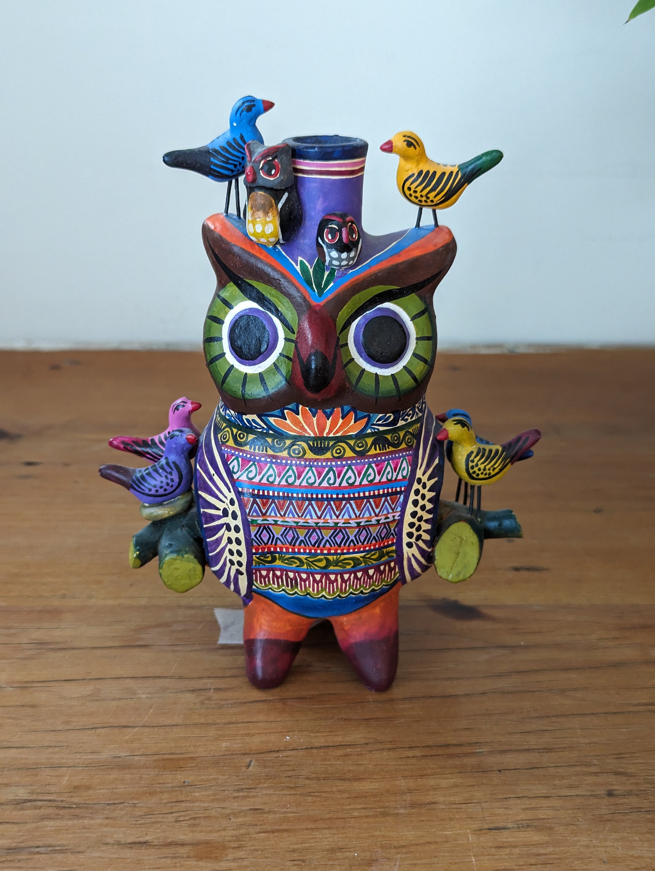 Vintage Mexican ALFONSO CASTILLO ORTA Owl And Friends Candle Holder Signed From Mexico. Day of the D
