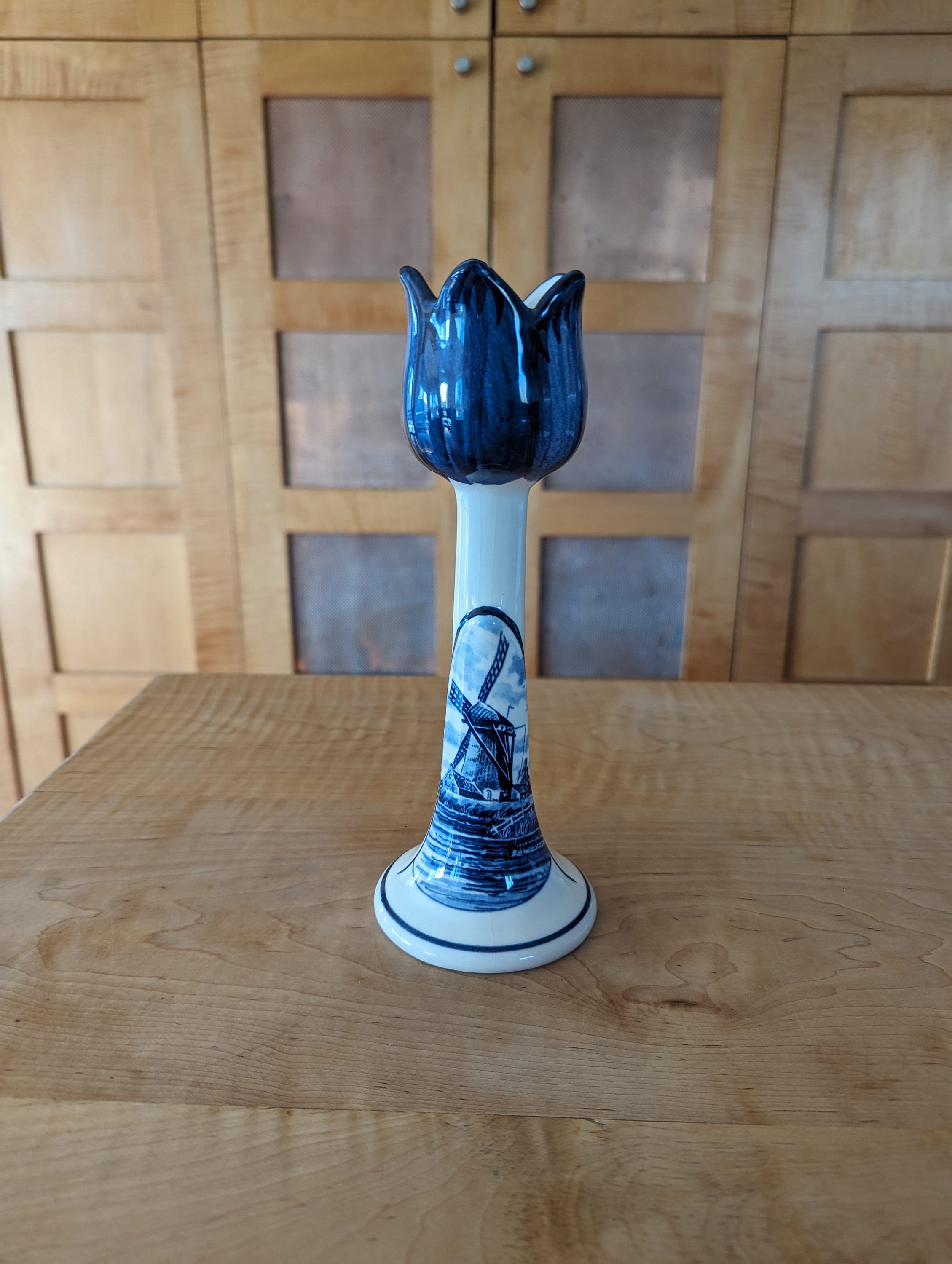 Delft Tulip Shaped Vintage Candlesticks Holder, Hand-painted Blue