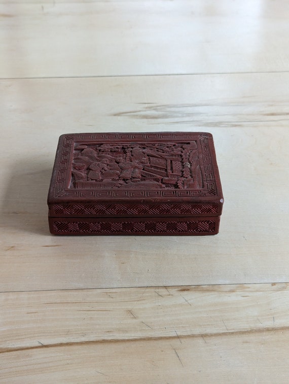 Antique Fine Chinese Carved Cinnabar Box, Asian Ca