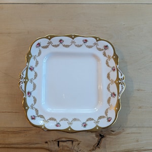 Antique Paragon Star Square Cake Plate, Guilded Scalloped Antique Plate, CSC Paragon Star Fine English China c1912