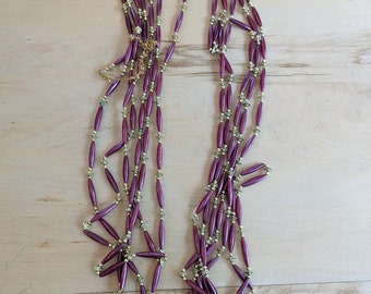 Vintage Purple And Gold Bead Garland Set of 2, Purple Themed Holiday Decor, Victorian Style Holiday Decor