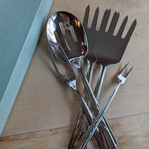 EKCO Stainless Serving Set, US Stainless Hostess Set with Box, Ekco Stainless USA EKS7 Pattern Chevron Serving Set, Vintage