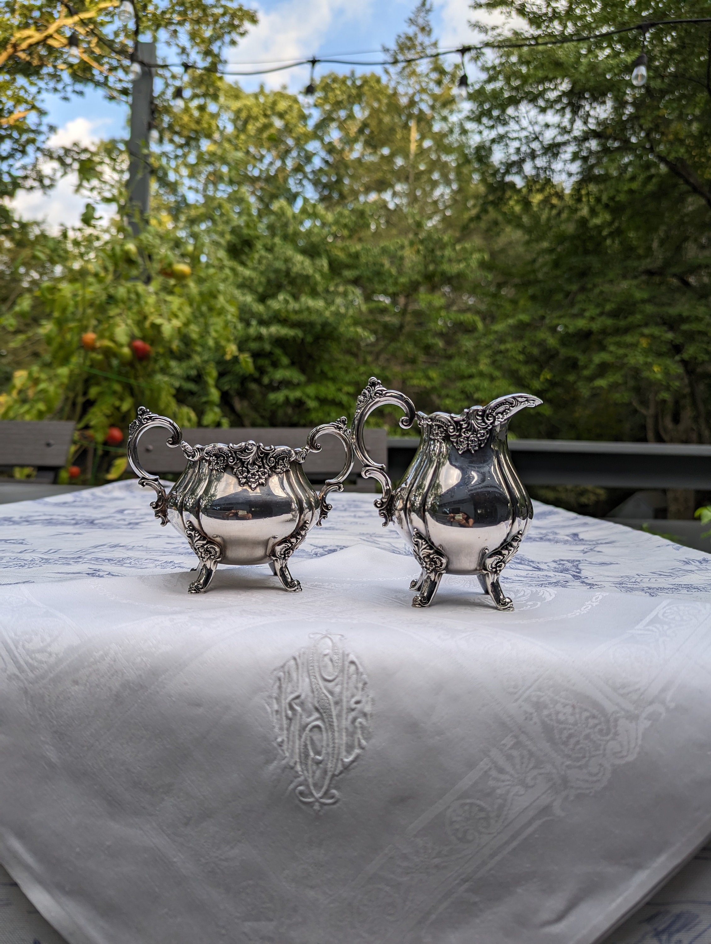 Tea or Coffee Serving Set. Silver Plated Pot , Creamer , and Sugar - Ruby  Lane