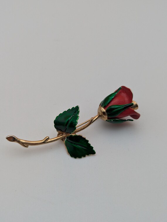 Vintage Signed Giovanni Rose Pin Brooch Gold Red … - image 10
