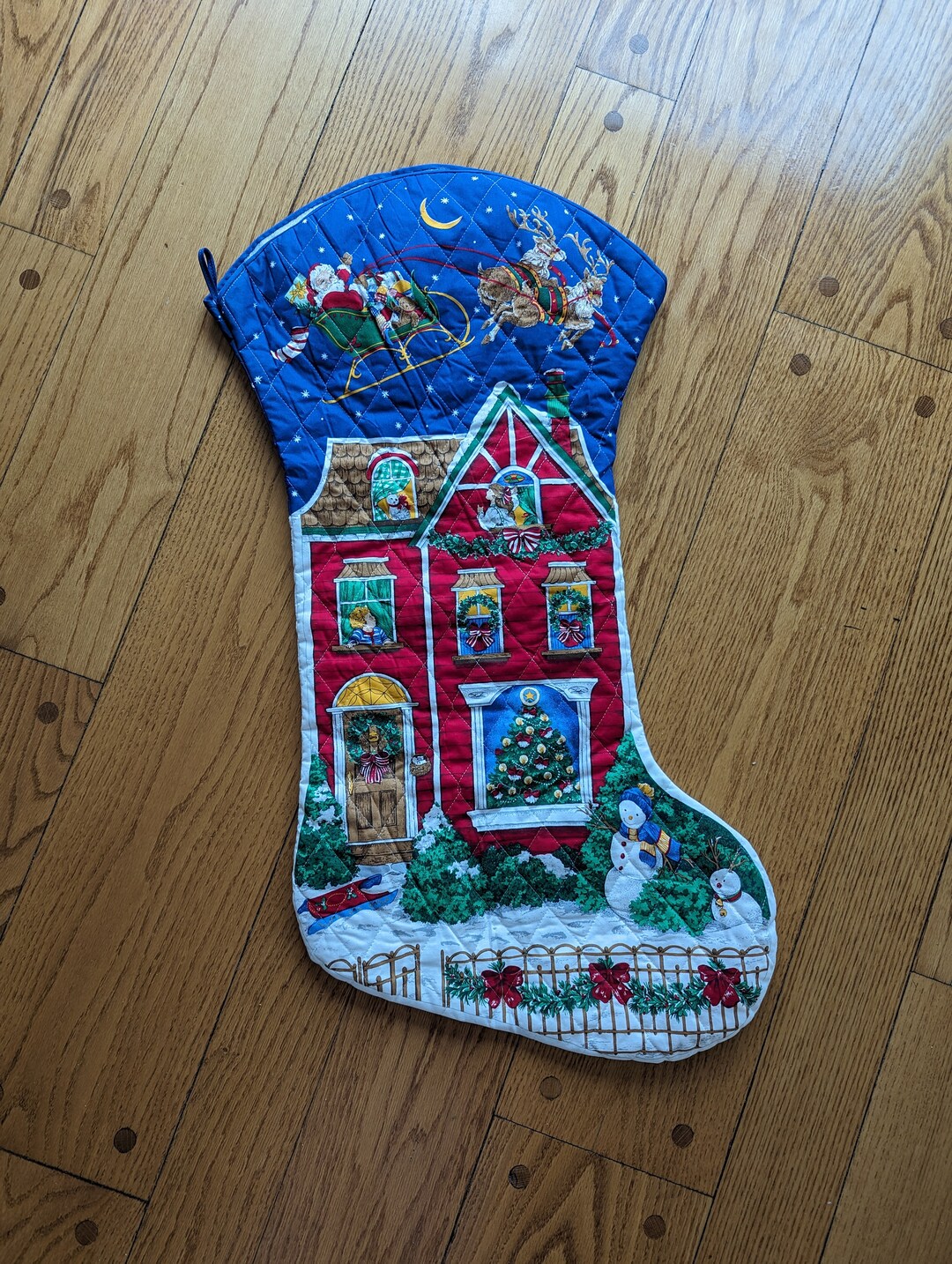 Large Vintage Quilted Christmas Stocking Night Before Etsy