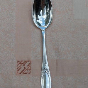 ONE Art Nouveau German 800 Silver Crown and Crescent Moon Large Oval Spoon, Antique Silver Serving Spoon