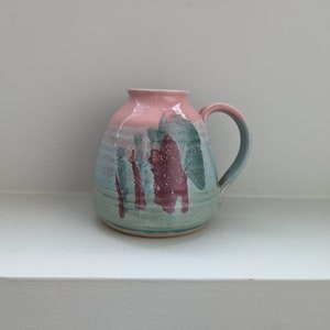 Vintage Stoneware Pottery Jug Handmade Vase Pottery Pitcher Pink Southwestern Studio Art Pottery Signed Pottery Decor Vase Pink And Green