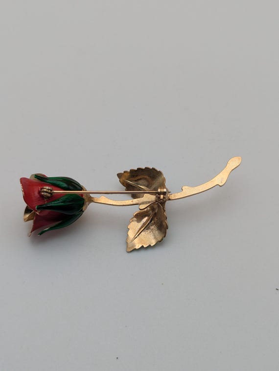 Vintage Signed Giovanni Rose Pin Brooch Gold Red … - image 3