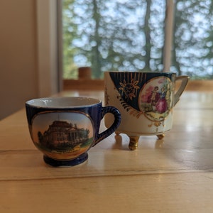 Antique Duo Demitasse Cups, European Antique Espresso Cups, Footed Demitasse Cup, Souvenir Wiesbaden Konigl Hoftheater Royal Court Theater