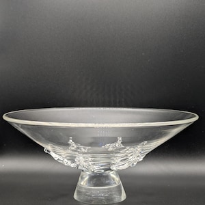 Steuben STAR SPANGLED Pedestal Bowl Art Glass, Crystal Steuben Glass Contemporary Minimalist Decor, Mid Century Modern Art Glass