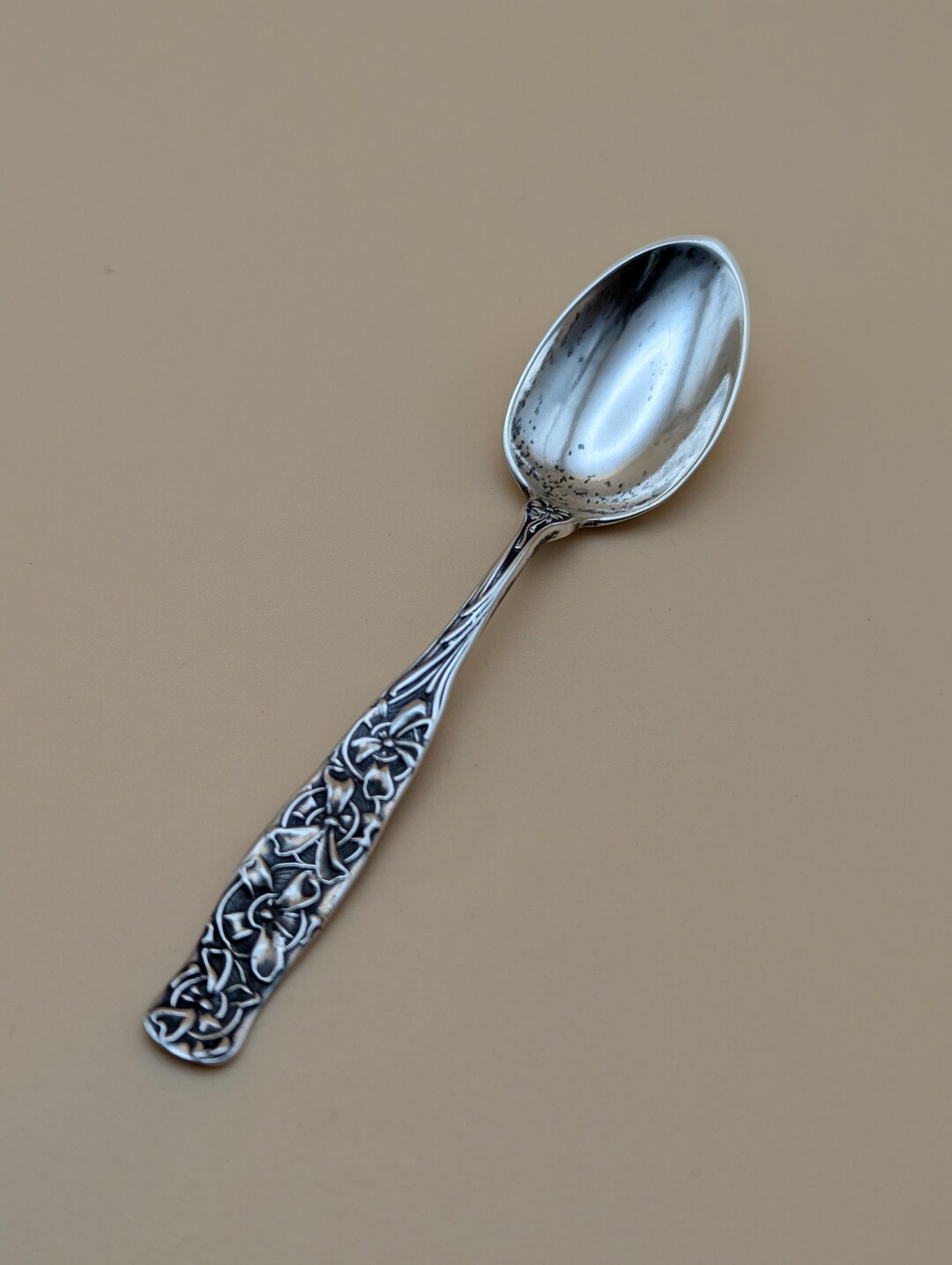 R Tea Spoon Sterling Ornate Floral Antique Teaspoon, Antique Art Nouveau Baby Spoon ...