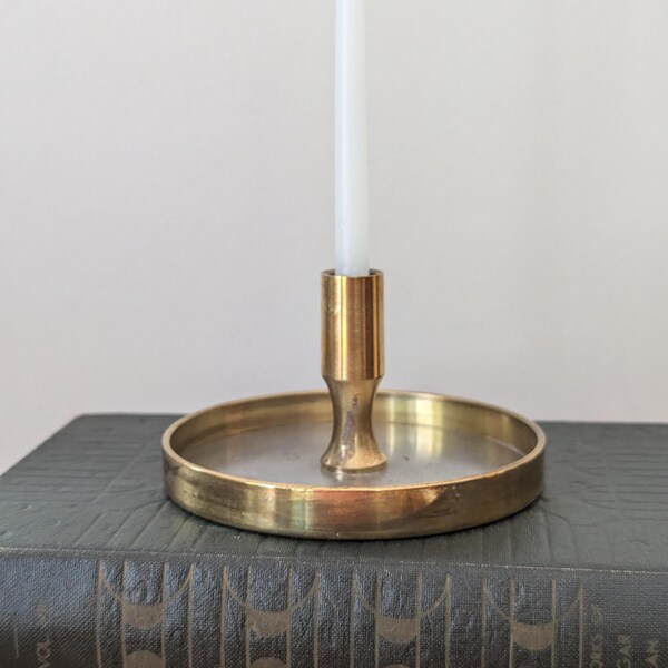 Vintage Dansk Brass Candle Holder by Jens Quistgaard, MCM Dansk Jens Quistgaard Design Brass Steel Candle Holder