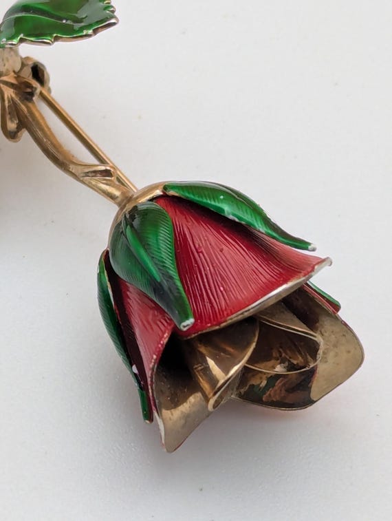 Vintage Signed Giovanni Rose Pin Brooch Gold Red … - image 8