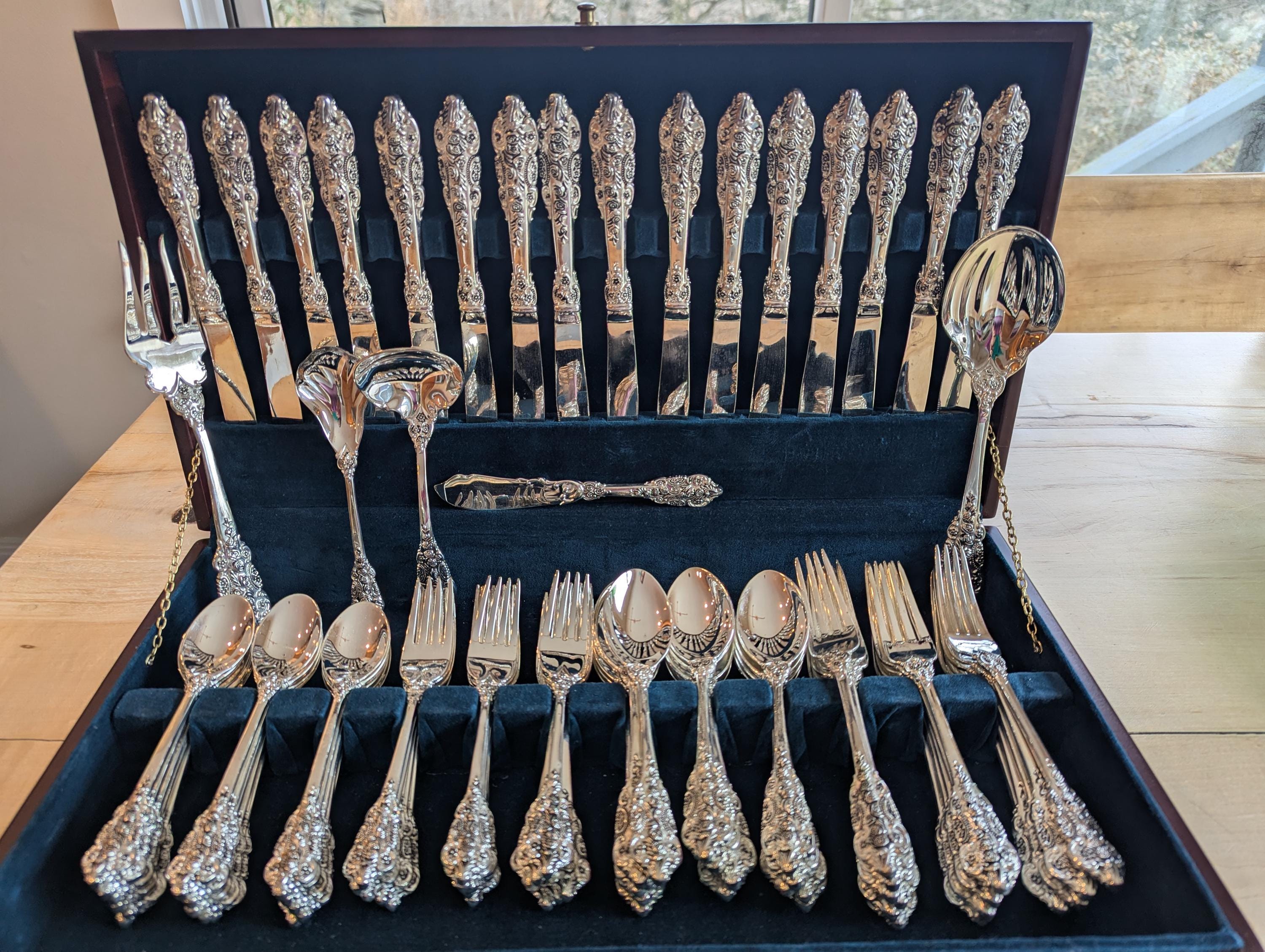 Vintage FB Rogers Grand Antique Silverplate Flatware Set for 16 by