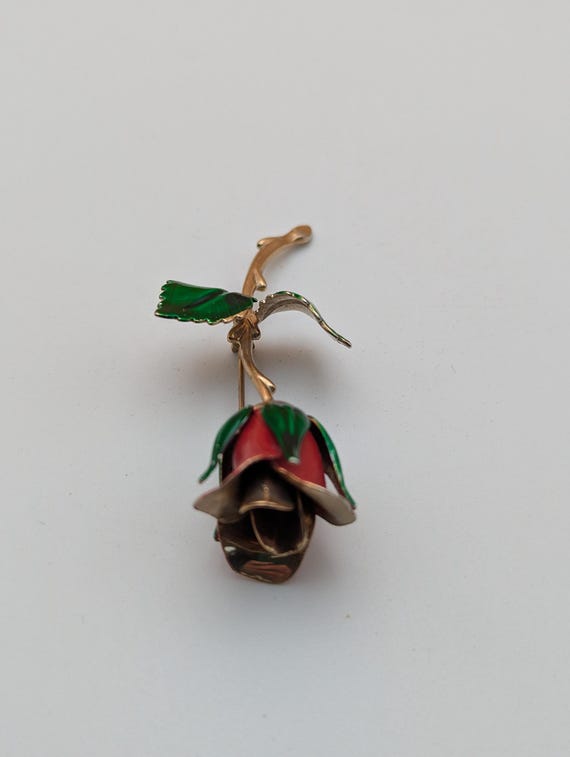 Vintage Signed Giovanni Rose Pin Brooch Gold Red … - image 4