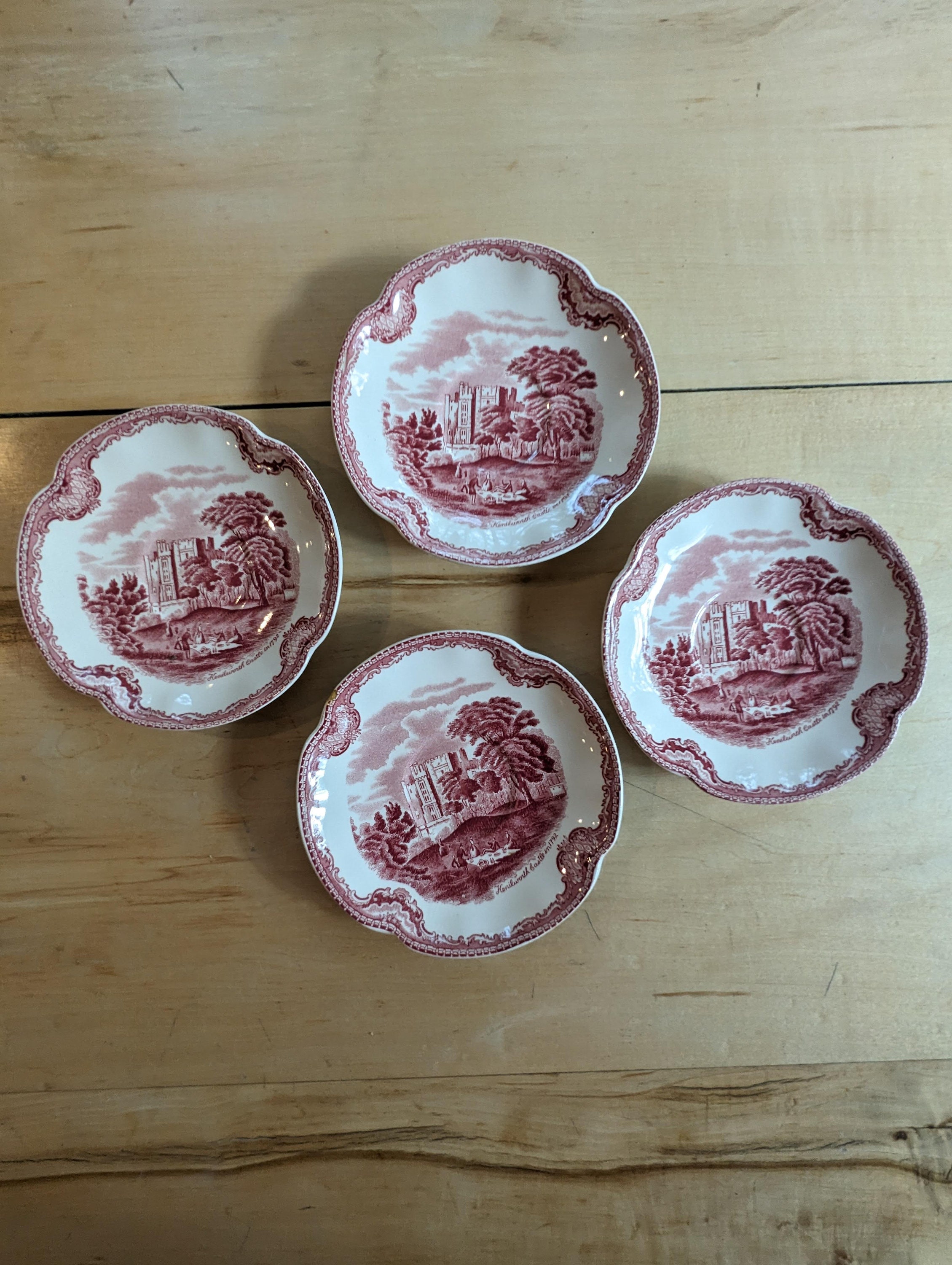 Set of 4 old British Castles Pink Johnson Brothers 5 3/4 Kenilworth