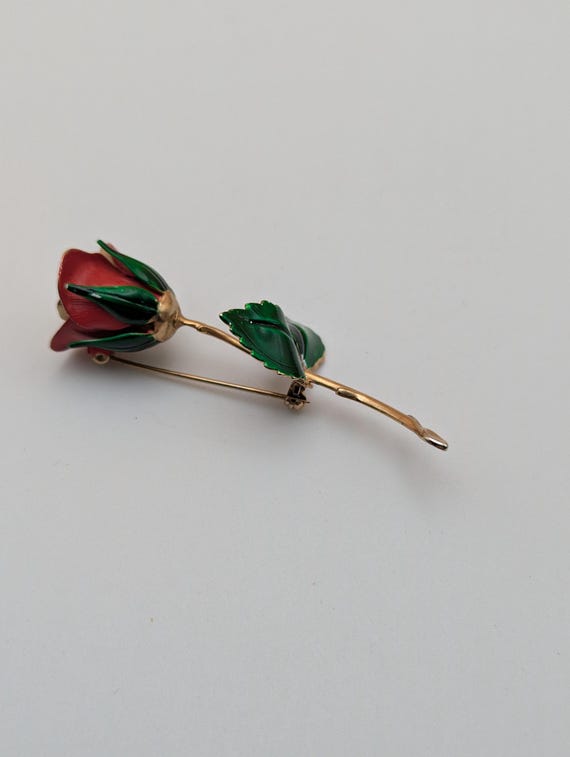 Vintage Signed Giovanni Rose Pin Brooch Gold Red … - image 6
