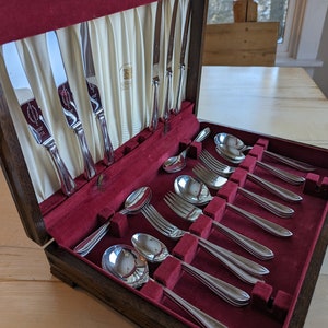 Vintage Viners Ltd. Sheffield Flatware Set for 6 with Box, Glossy Mid Century Flatware Set Viners Epns A1 Sheffield England, Pattern VS13