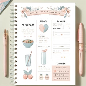 Meal Planner Templates, Weekly Food Diary, Monthly Meal Tracker, Daily Food Journal, Grocery List | Diet, Health, Printable Template