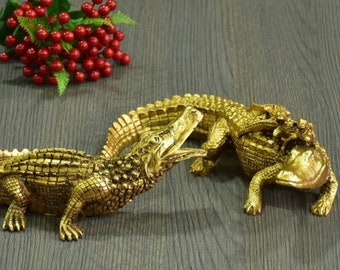 Handmade Golden Crocodile Figurine Set: Polyester Animal Sculpture