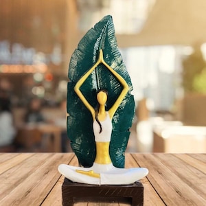 Woman Yoga Statue,Yoga Girl Pose With Leaf Sculpture,Elegant Yoga Girl Statue,Unique Home Decor Yoga & Meditation Lovers,Meditation Statue