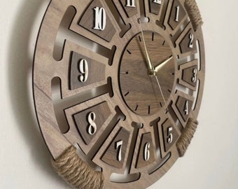 Wall Clock, Wooden Wall Clock, Wooden Wicker Detail Wall Clock, Patterned Wall Clock, Silent Mechanism Wooden clock, Home Office Decoration