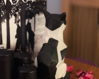 Black White Cat Statue , Black White Cat Sculpture , Cat Figurine , Cat Sculpture , Painted Cat Figurine , Home Garden Decoration,