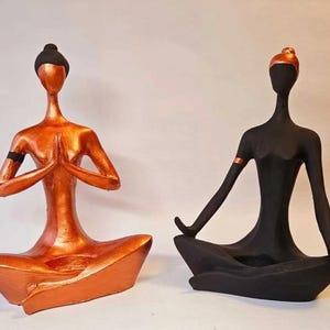 Set of 2 Yoga Women Candle Holders - 19x12 cm Decorative Polyester Figurines, Elegant Yoga Girl Statue, Yoga&Meditation Lovers, Womans Sculp