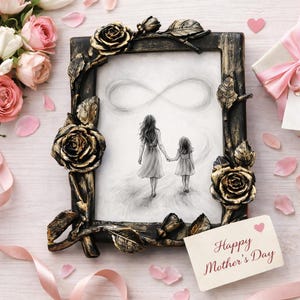 Handmade Floral Resin Frame, Mother Daughter Infinity Art, Mother's Day Gift Decor (15x21 cm)