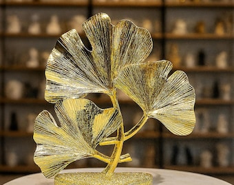 Handmade Gold Ginkgo Leaf Sculpture: Lucky Clover Decor (30x25 cm