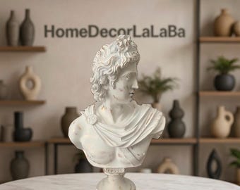 Handmade Apollo Bust Statue: Greek Mythology Home Decor