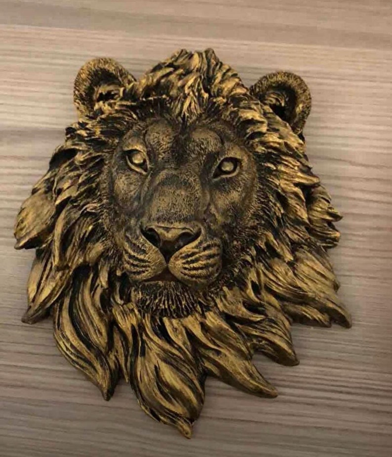 Lion Head Wall Sculpture , Gold Tumbled Lion Head Wall Ornament, Lion Head Wall Ornamen , Lion