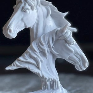 Handmade Twin Horse Head Resin Sculpture - Equestrian Art (25x16 cm)