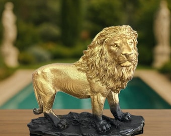 Handmade Lion Statue: Gold & Black Modern Decorative Sculpture