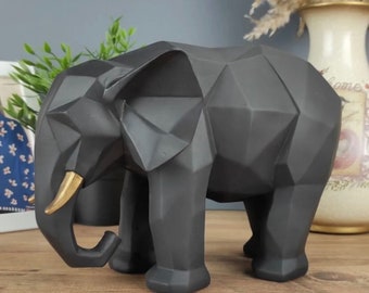 Black Geometric Elephant Statue: Modern Home Decor (10.62" x 7.48")