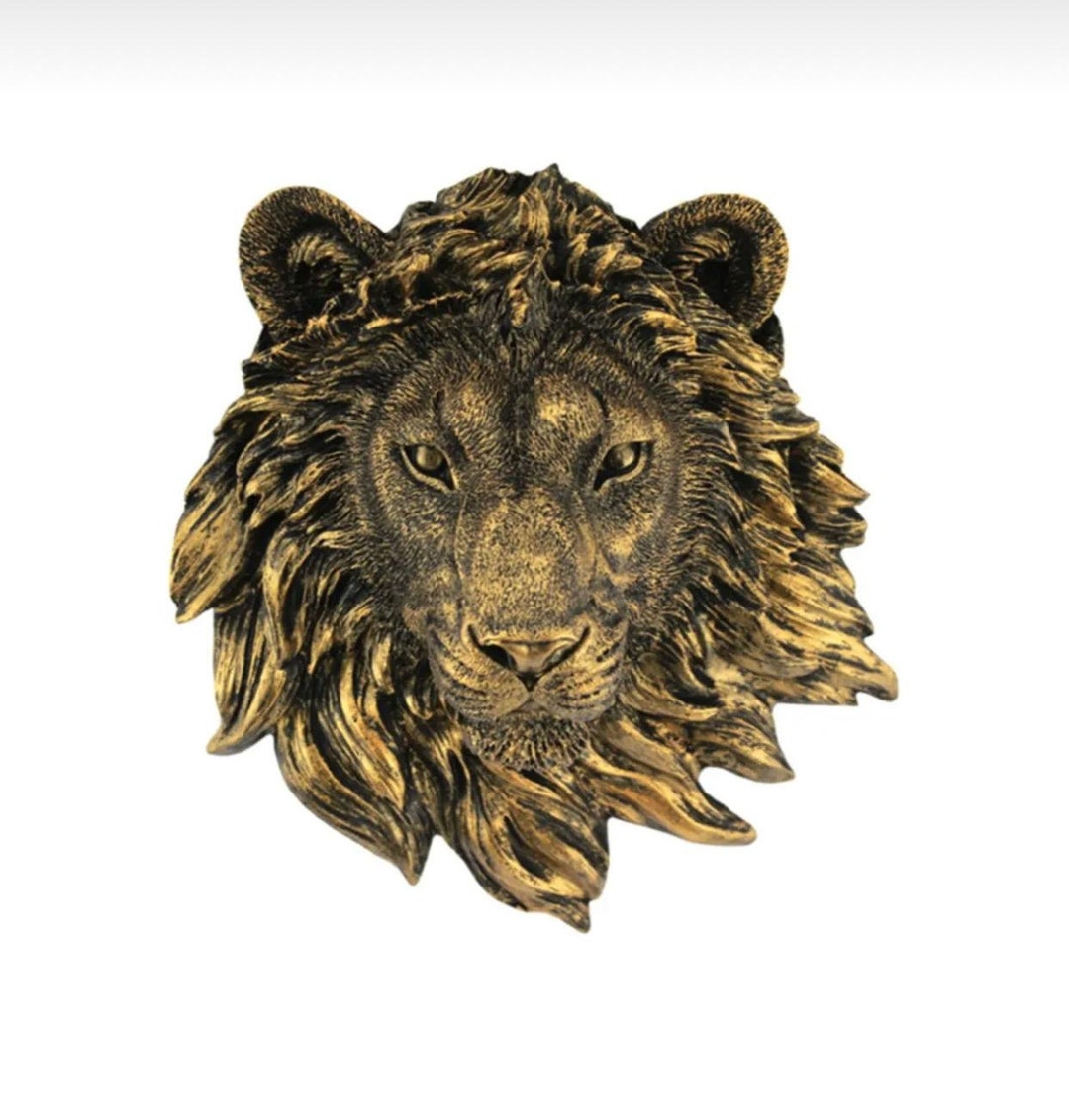 Lion Head Wall Sculpture , Gold Tumbled Lion Head Wall Ornament, Lion Head Wall Ornamen , Lion