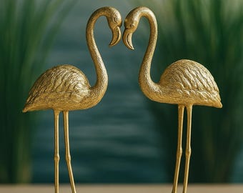 Handmade Flamingo Figurines: Gold/Pink Tropical Decor (Set of 2)