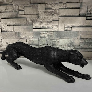 Large Black Leopard Statue , 17in Huge Handcasted Leopard Statue ,Animal Figurine,Tiger Sculpture,Leopard Sculpture Artworks,Home Decor