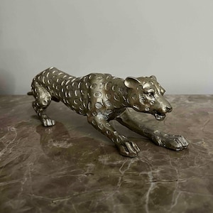 Large Silver Leopard Statue , 17in Huge Handcasted Leopard Statue ,Animal Figurine,Tiger Sculpture,Leopard Sculpture Artworks,Home Decor