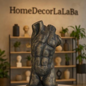 Male Torso Sculpture 44 cm | Black with Gold Accents | Handmade Figurine | Modern Art Decor | Classical Body Statue | Unique Home Gift |Gift