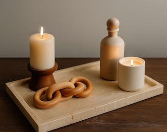 Handmade Travertine Marble Tray | Stone Decor, Coffee Bar Display