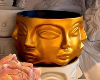 Handmade Polyester Buddha Face Planter: Polyhedral Candle Holder