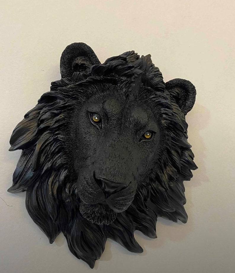 Lion Head Wall Sculpture Lion Head Wall Ornament Black Etsy