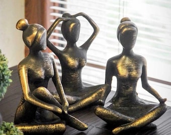 Set of 3 Handmade Yoga Women Statues: Elegant Home Decor